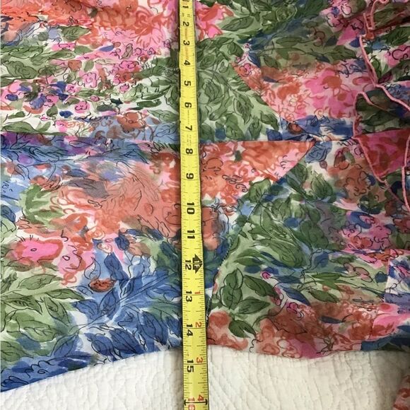 Vintage 60s Floral Print Ruffle Neck Long Sleeve Maxi Dress - Picture 13 of 16